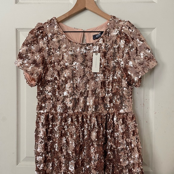 NEW Anthropologie pink rose gold sequence midi dress - Picture 3 of 7